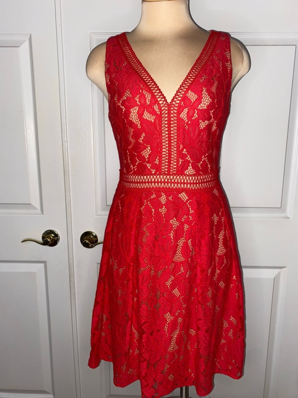Oasis Red Lace V-Neck Sleeveless Mini Dress